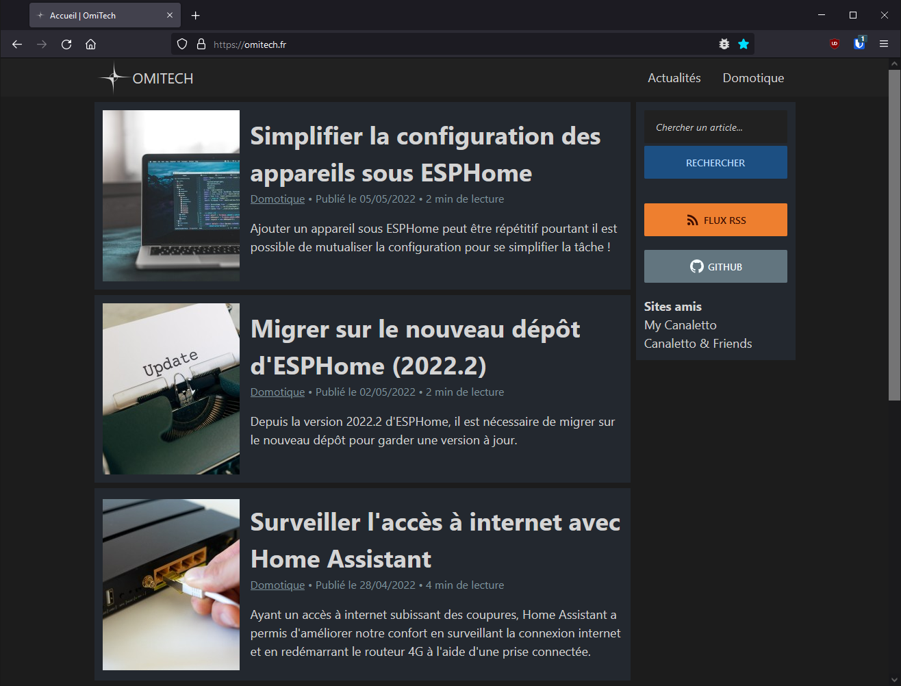 Capture d'écran de la page d'accueil omitech.fr dans Firefox