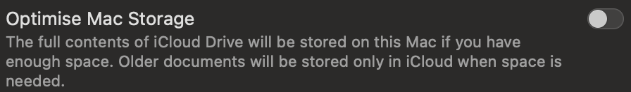 Réglage : optimisation du stockage sur MacOS