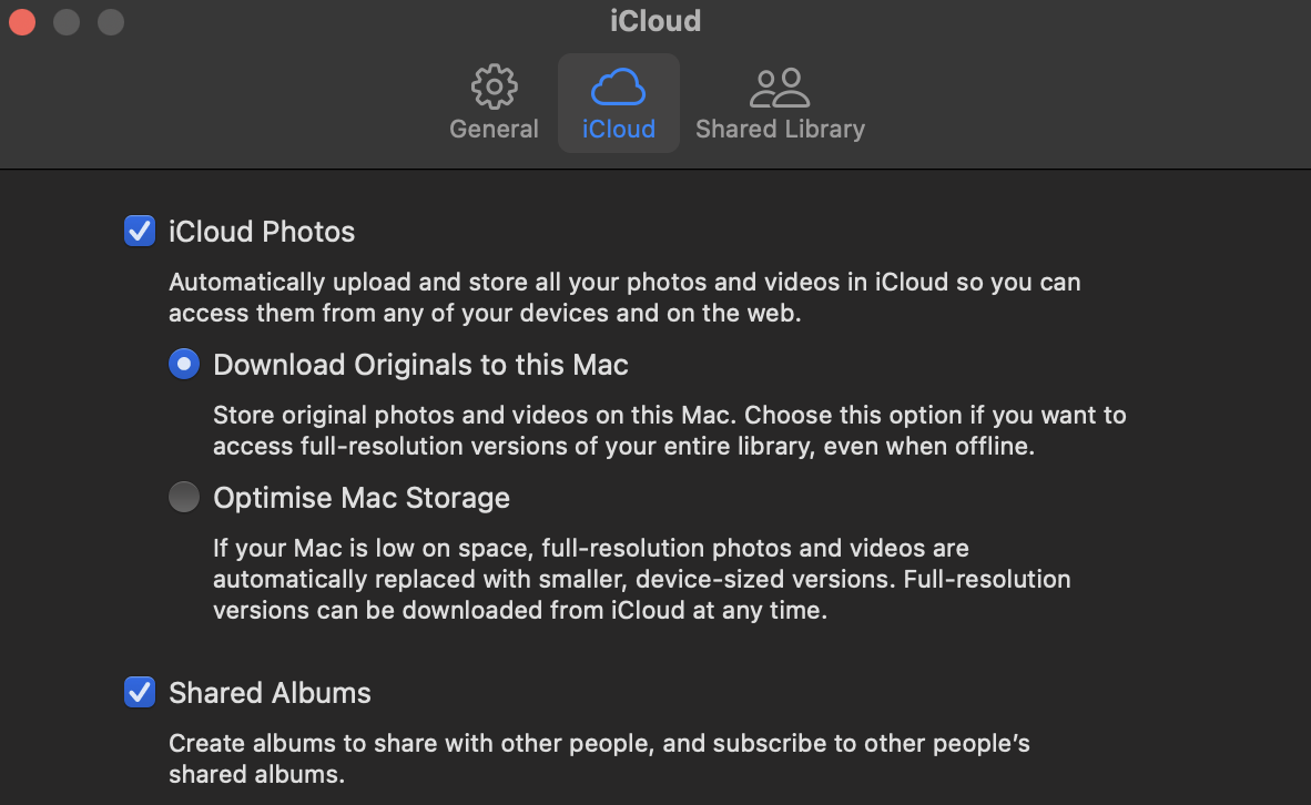 Réglages : Optimisation du stockage des photos sur iCloud