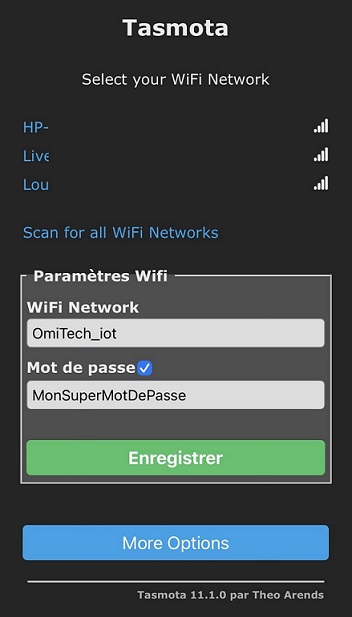 Configuration du wifi depuis l'interface de Tasmota