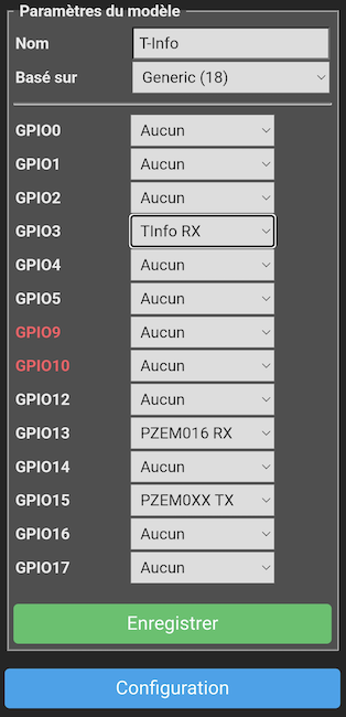 Configuration du module T-InfoDIN avec un compteur Pzem
